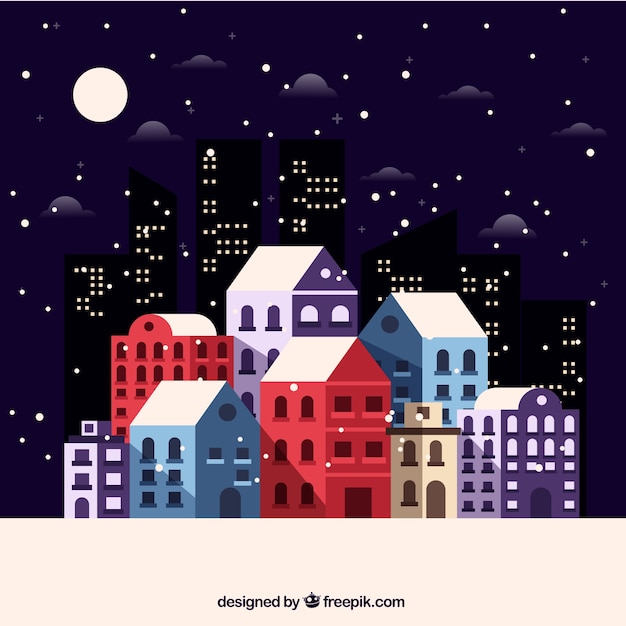 Vector gratuito fondo de casas de colores y rascacielos negros