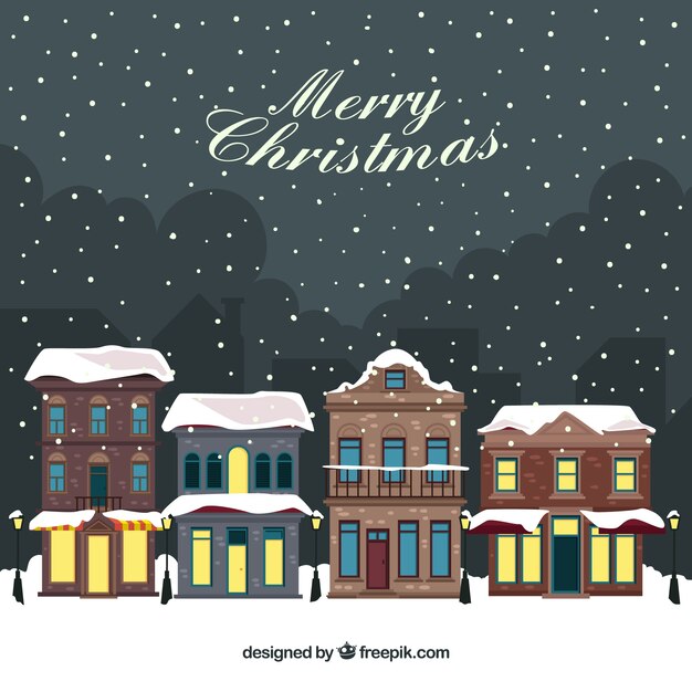 Fondo de casas nevadas de feliz navidad