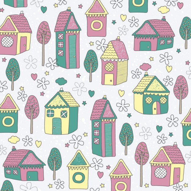 Fondo con casas pintadas a mano