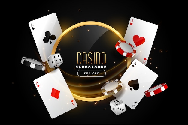 Fondo de casino con fichas y dados de naipes