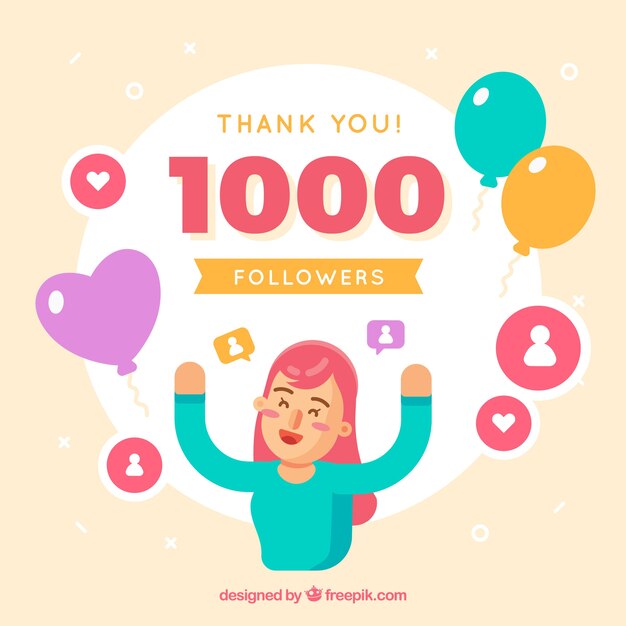 Fondo de celebración de 1k de seguidores en diseño plano 