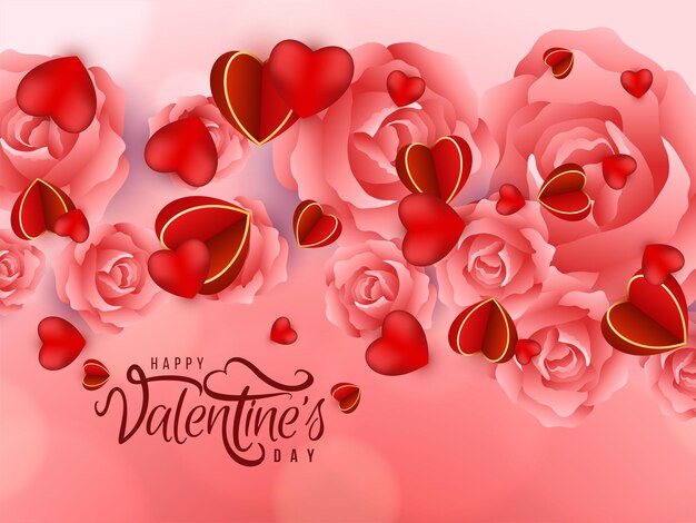 Fondo de celebración de día de San Valentín feliz con vector de corazones