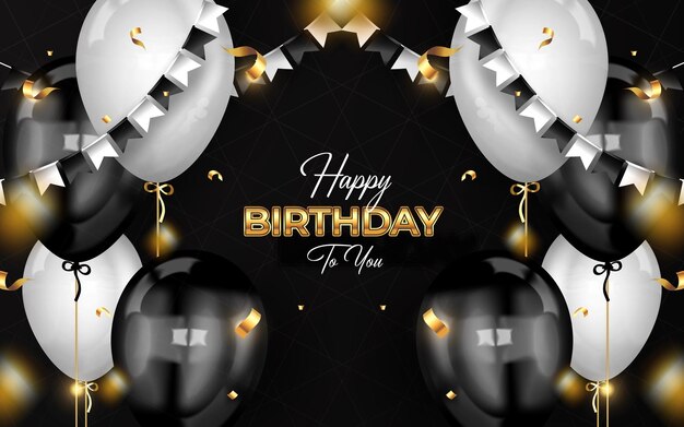 Fondo de celebración feliz cumpleaños con globos realistas