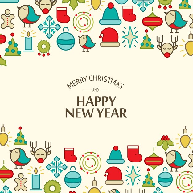Fondo de celebración de luz de feliz Navidad con texto de saludo y elementos de Navidad coloridos ilustración vectorial
