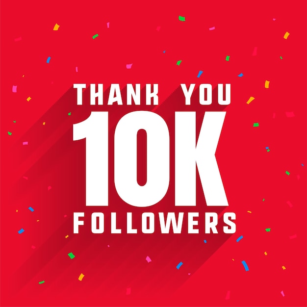 Vector gratuito fondo de celebración moderno de 10.000 seguidores en redes sociales con confeti.