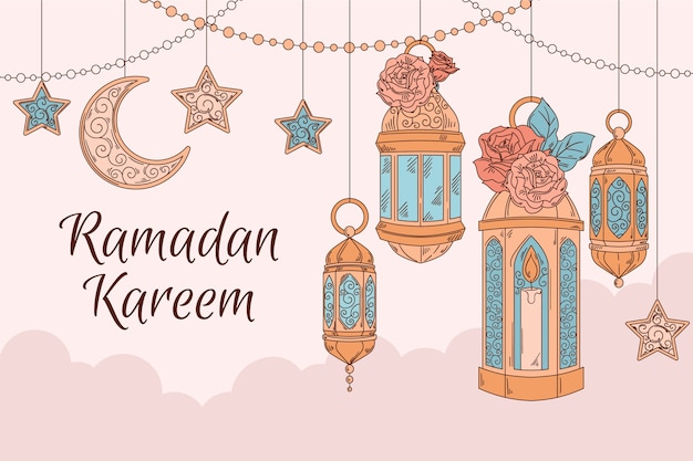 Vector gratuito fondo de celebración de ramadán dibujado a mano