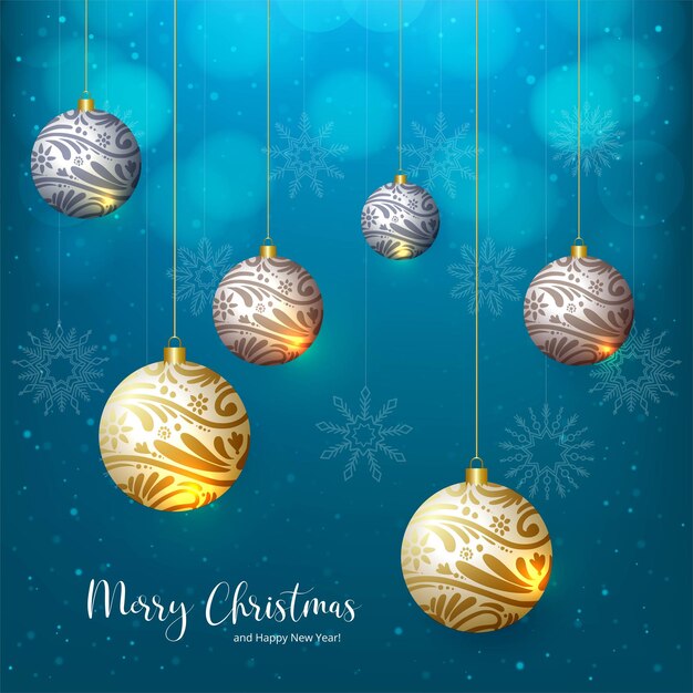 El fondo de la celebración de la tarjeta de pelota colgante brillante de Navidad