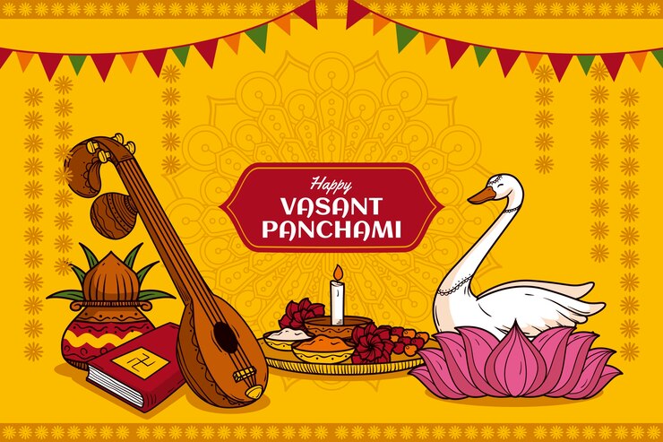 Vector gratuito fondo de celebración de vasant panchami dibujado a mano