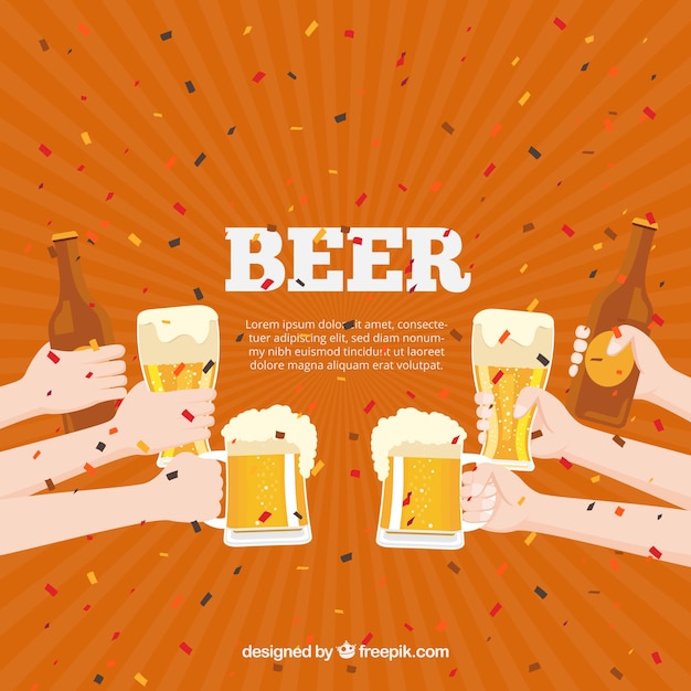 Fondo de cerveza con manos sujetando cervezas