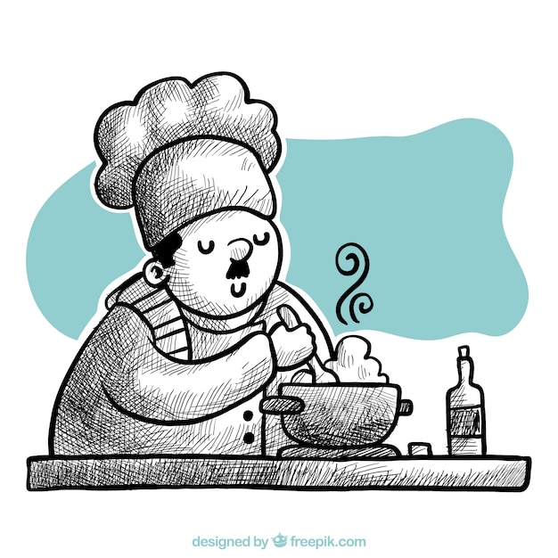 Vector gratuito fondo de chef dibujado a mano cocinando