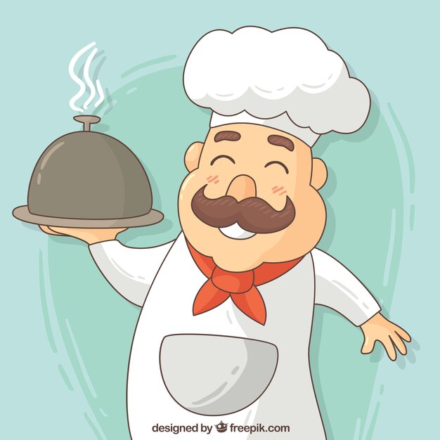 Fondo de chef feliz dibujado a mano