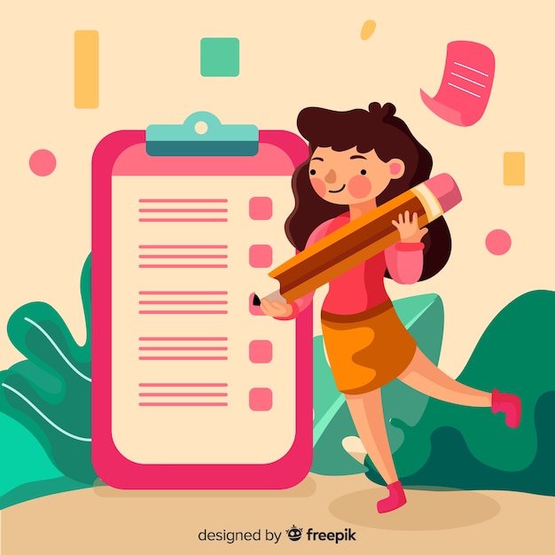 Fondo chica confirmando lista de comprobación gigante