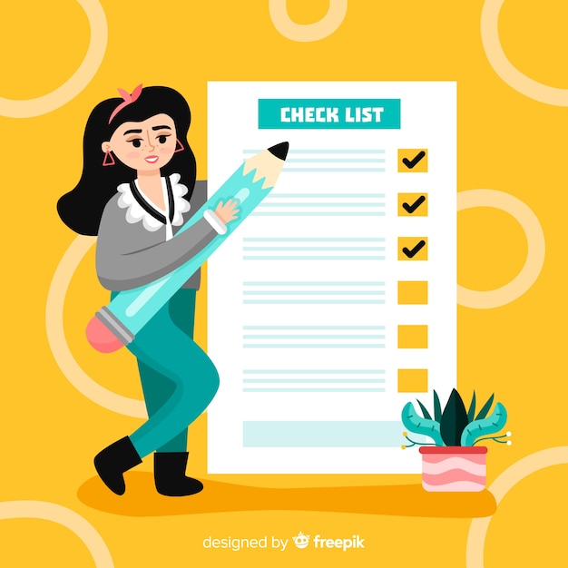Vector gratuito fondo chica confirmando lista de comprobación gigante