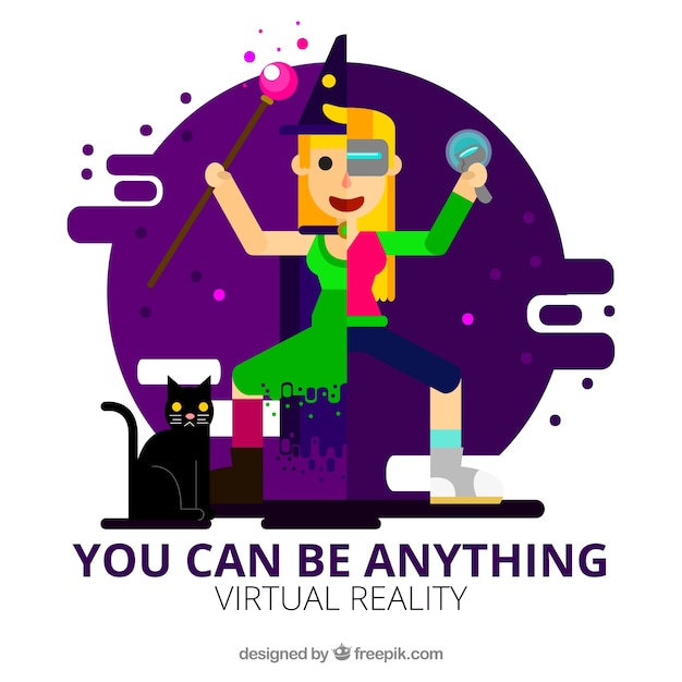 Vector gratuito fondo de chica con juego de realidad virtual en diseño plano
