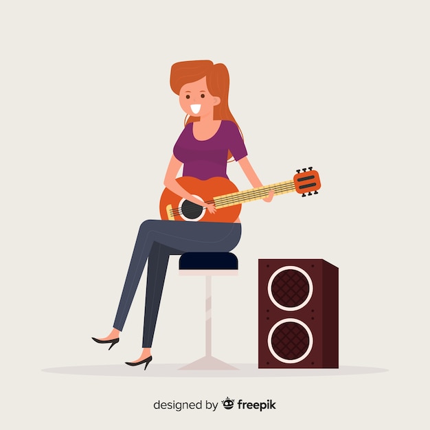 Vector gratuito fondo chica tocando la guitarra