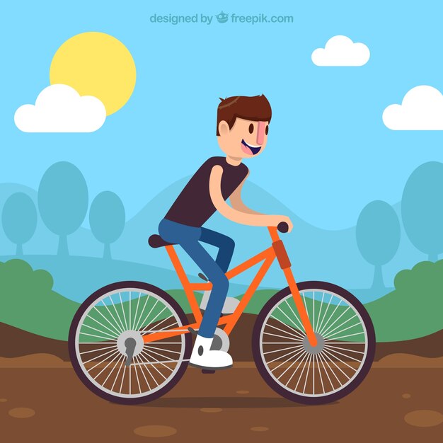 Fondo de chico en bici en diseño plano 