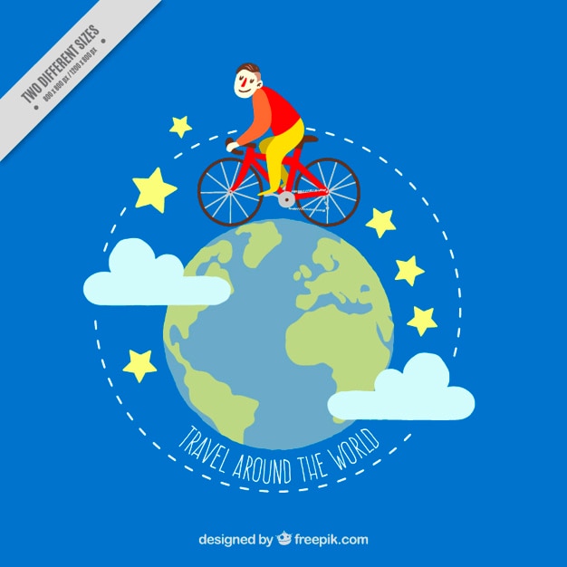 Fondo de chico con bicicleta alrededor del mundo