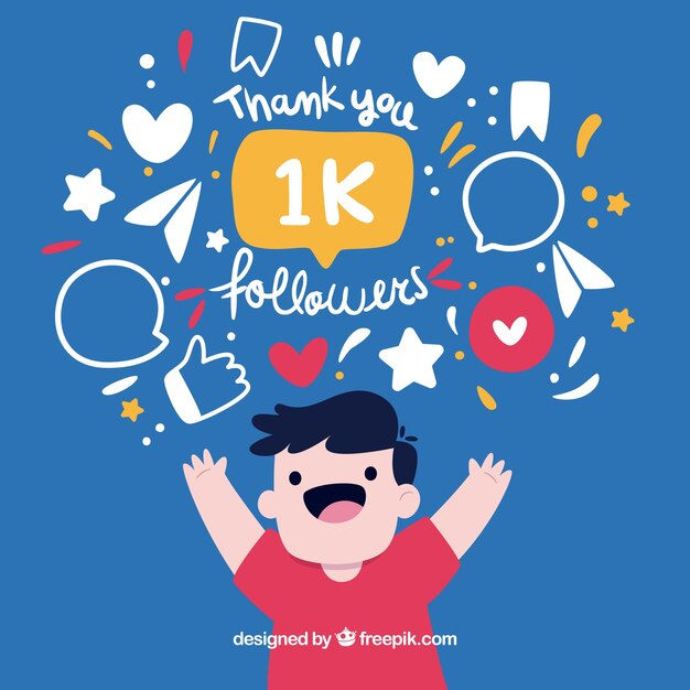Fondo de chico feliz celebrando 1k de seguidores