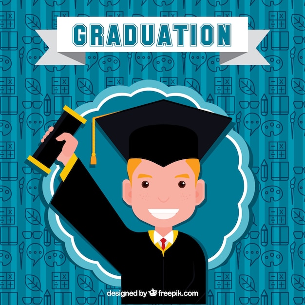 Vector gratuito fondo de chico feliz con su diploma