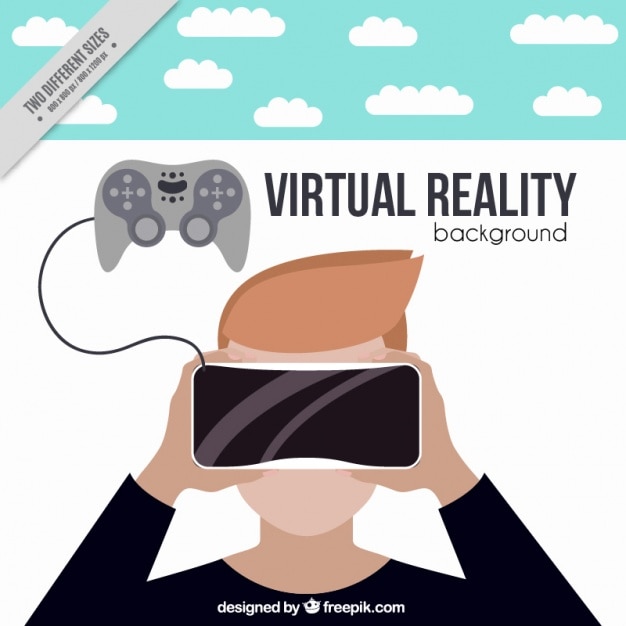 Fondo de chico jugando con gafas de realidad virtual 