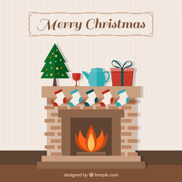Fondo de chimenea con bonita decoración navideña 