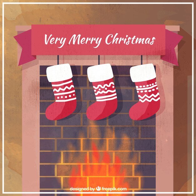 Fondo de chimenea con calcetines navideños