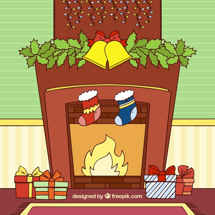 Vector gratuito fondo de chimenea navideña