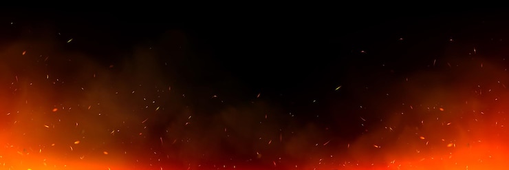 Vector gratuito fondo con chispas de fuego brasas y humo efecto de superposición de infierno de parrilla de carbón quemado o hoguera con brillo de llama volando destellos naranjas y niebla sobre fondo negro vector ilustración realista