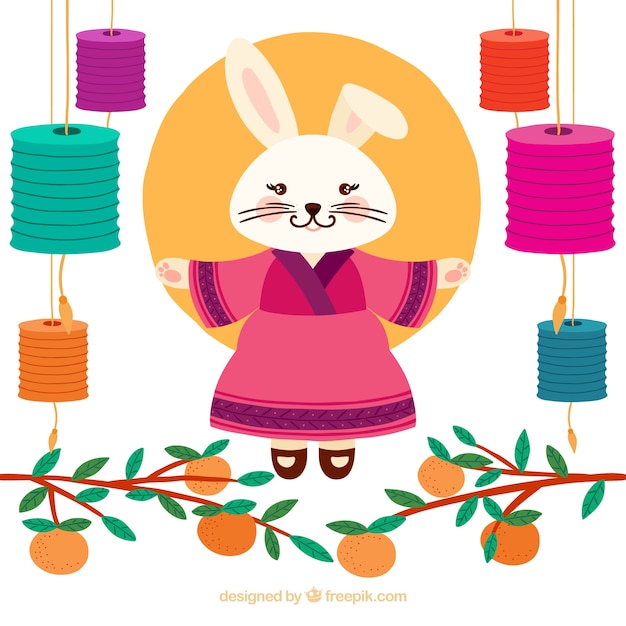 Fondo de chuseok mujer conejo