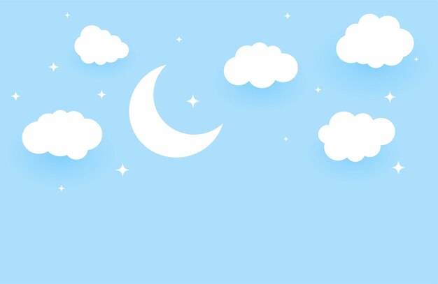 fondo de cielo azul con diseño de nube de media luna y estrella