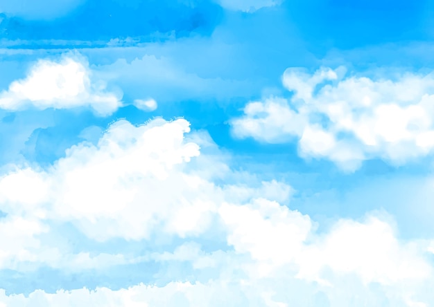 Fondo de cielo azul con nubes pintado a mano