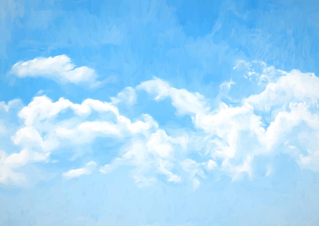 Fondo de cielo azul pintado a mano con nubes blancas esponjosas