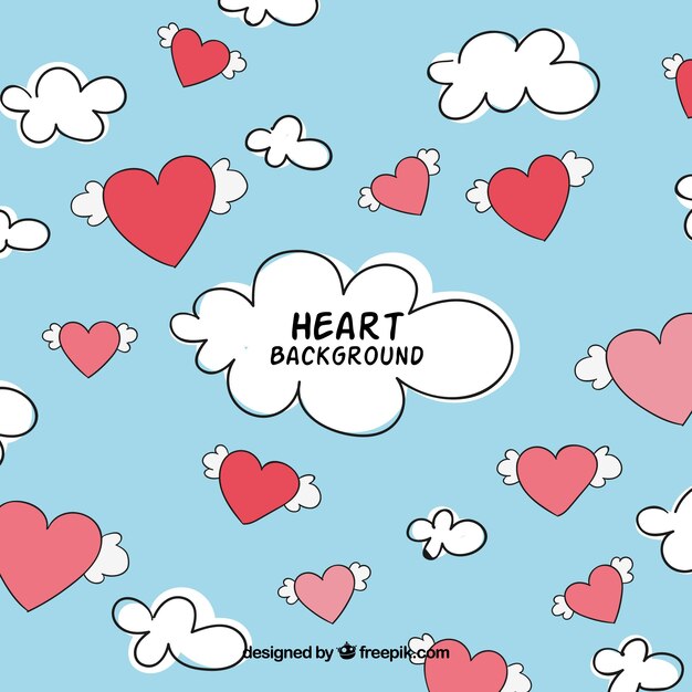 Fondo de cielo con corazones y nubes