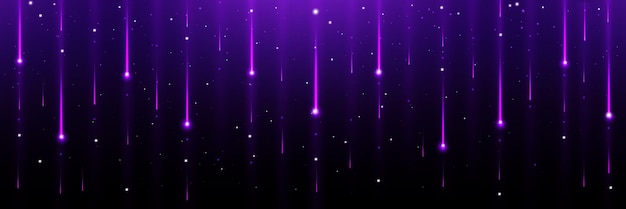 Fondo del cielo nocturno con estrellas fugaces Vector ilustración realista de brillantes luces de asteroides cayendo con brillantes senderos de neón bolas de fuego mágicas volando a velocidad cósmica en el universo espacial