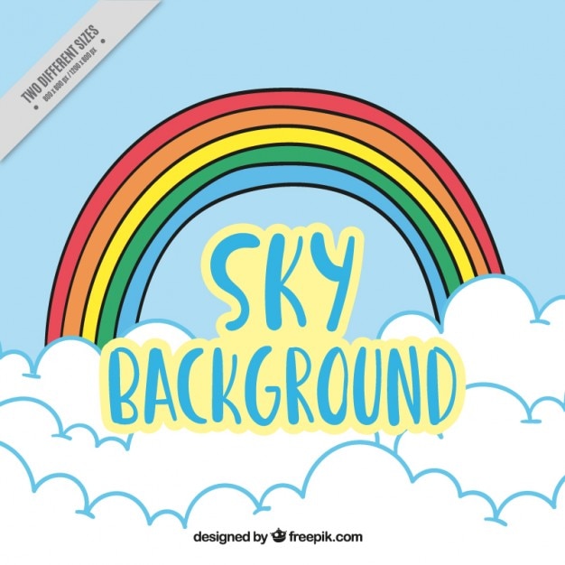Vector gratuito fondo del cielo con nubes y arco iris
