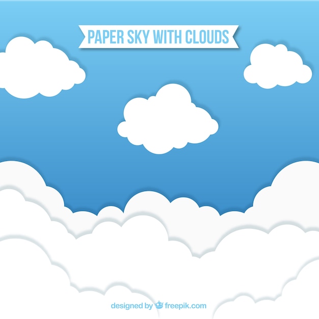 Vector gratuito fondo de cielo con nubes en textura de papel