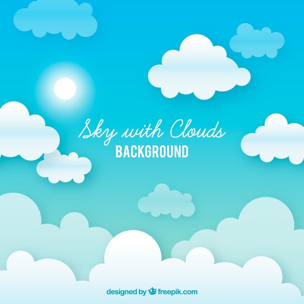 Fondo de cielo nuboso con sol en estilo plano