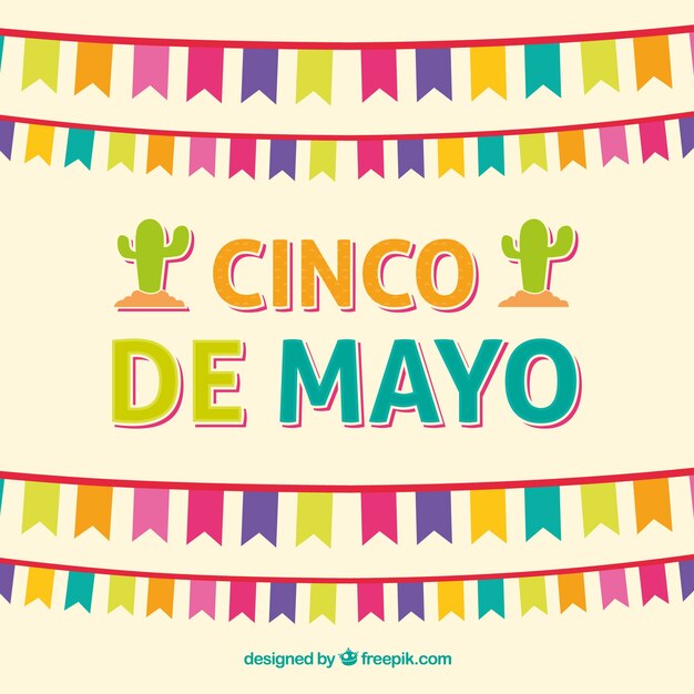 Fondo de cinco de mayo con banderines coloridos