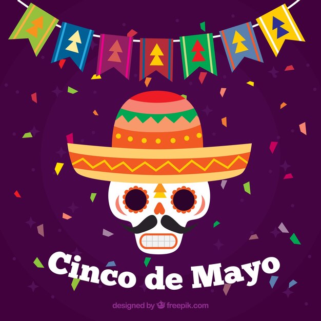 Fondo de cinco de mayo con calavera mexicana