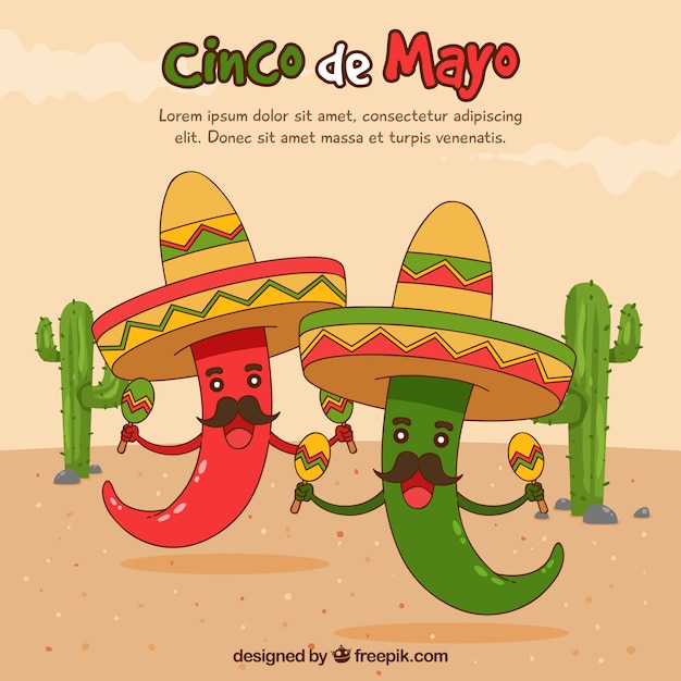 Fondo de cinco de mayo con chilis graciosos