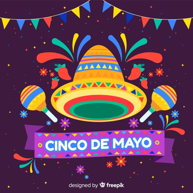 Fondo de cinco de mayo en diseño plano