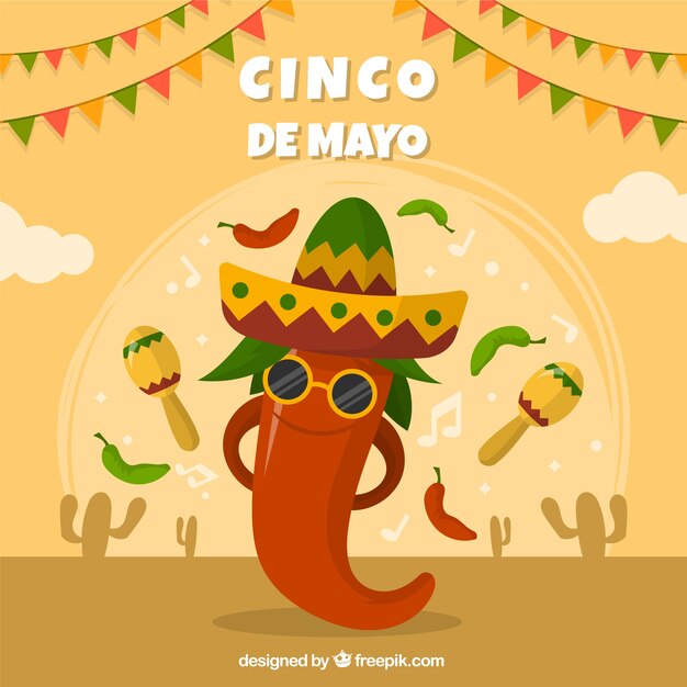 Fondo del cinco de mayo con elementos mexicanos en estilo plano
