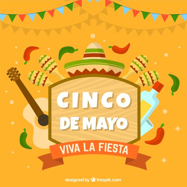 Fondo del cinco de mayo con elementos mexicanos en estilo plano