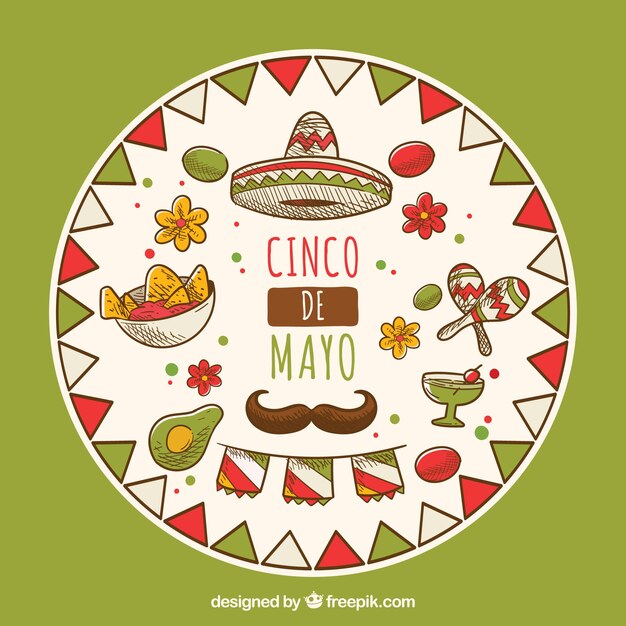 Vector gratuito fondo de cinco de mayo con elementos tradicionales