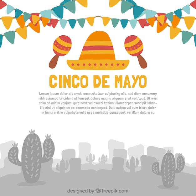 Vector gratuito fondo del cinco de mayo con guirnaldas y maracas