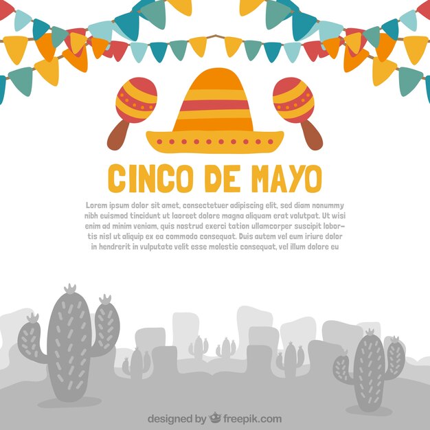 Fondo del cinco de mayo con guirnaldas y maracas