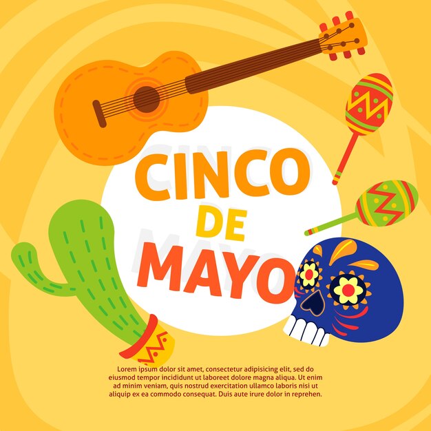 Fondo de cinco de mayo con instrumentos mexicanos