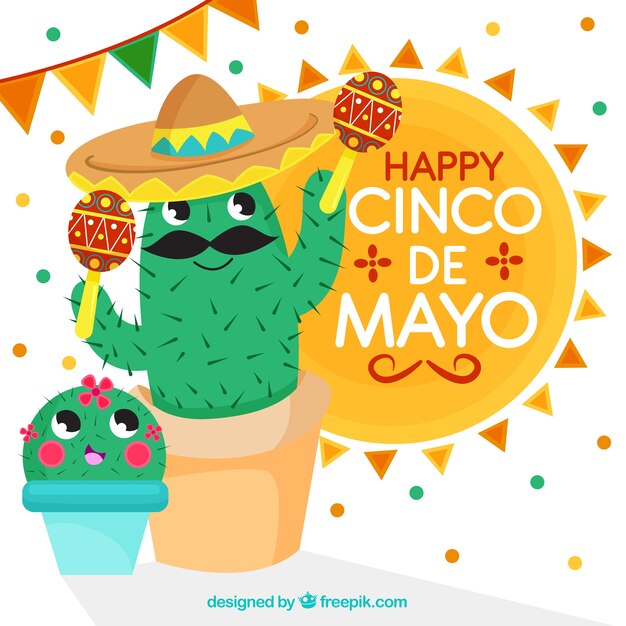 Fondo de cinco de mayo con lindos cactus