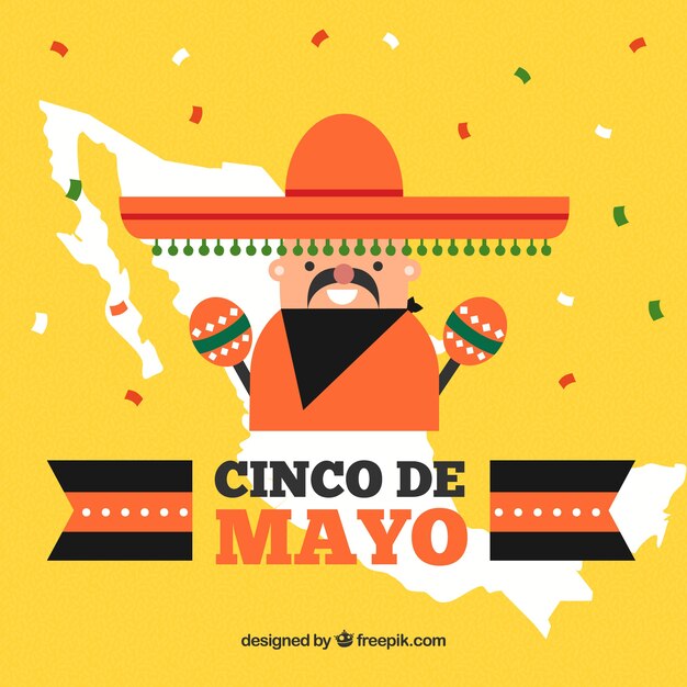 Fondo de cinco de mayo con músico mexicano en estilo plano