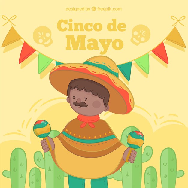 Fondo de cinco de mayo con músico mexicano